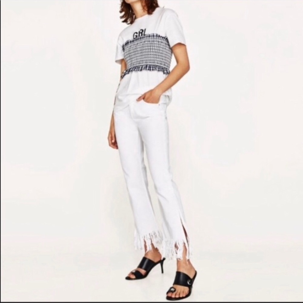 Zara Fringe White Jeans